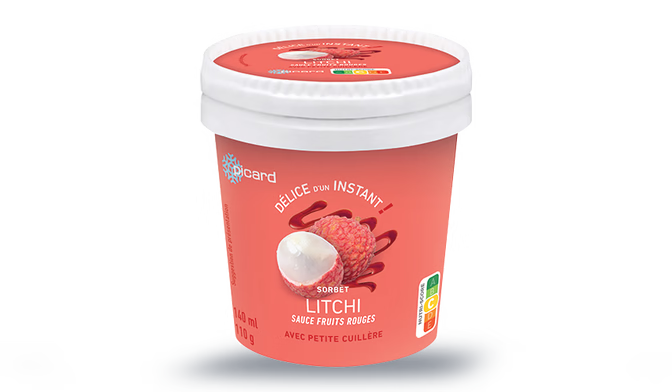 Sorbet litchi, sauce fruits rouges