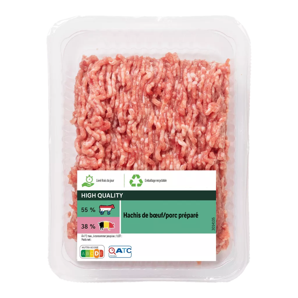 Hachis bœuf/porc préparé +-500gr